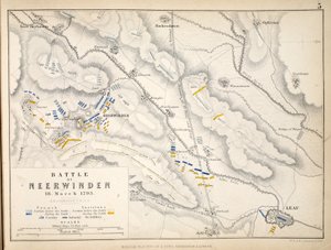 Mapa da Batalha de Neerwinden, publicado por William Blackwood and Sons, Edimburgo e Londres, 1848 (gravura colorida à mão)